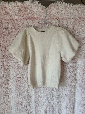Cream Short Sleeve Crewneck Sweater with Subtle Sparkle